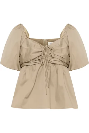 Karen by Simonsen Bluser & Skjorter, Dame, , XS, Bomuld, Chinchilla Puffærme Bind Top Bluse