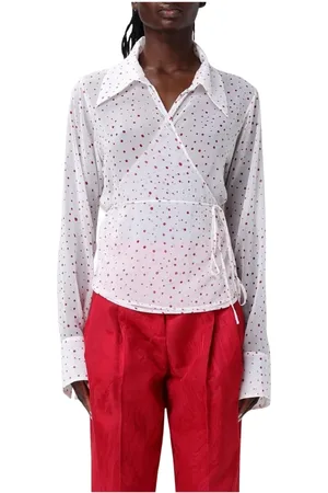 Des Phemmes Bluser & Skjorter, Dame, Hvid, M, Polka Dot Wrap Blouse