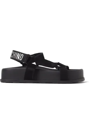 Moschino Sko, Dame, Sort, 41 EU, Læder, Sort Logo Sandal med Platformssål