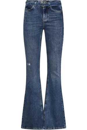 Pinko Jeans, Dame, Blå, W28, Bomuld, Blå Flare Jeans med Love Birds Spænde