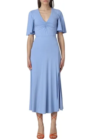 Patrizia Pepe Kjole, Dame, Blå, S, Elegant V-Neck Midi Kjole