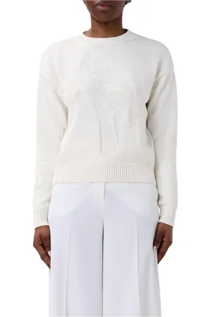 Max Mara Strik, Dame, Hvid, XS, Bomuld, Hvid Striktrøje med Broderet Detalje