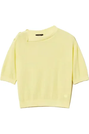 Twin-Set Strik, Dame, Gul, M, Bomuld, Gul Asymmetrisk Sweater Actitude Kollektion