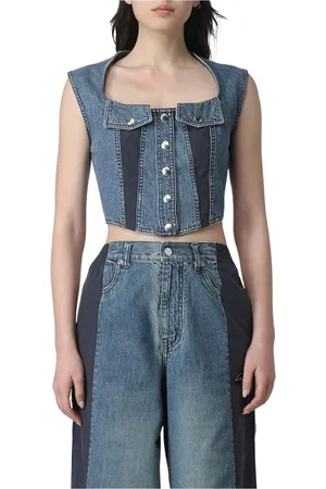 AMBUSH Top, Dame, Blå, S, Denim, Blå Denim Knap Top