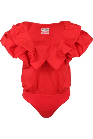 Essentiel Antwerp Top, Dame, Rød, L, Polyester, Body med flæser og V-udskæring