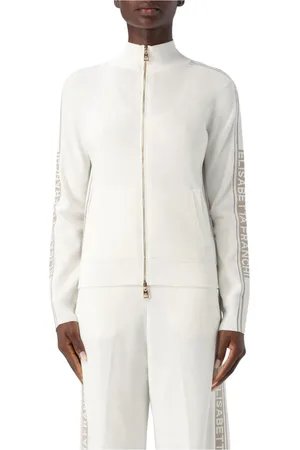 Elisabetta Franchi Strik, Dame, Hvid, S, Bomuld, Blå ZipUp Tracksuit Sæt