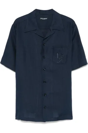 Dolce & Gabbana Skjorte, Herre, Blå, 2XL, Polyester, Navy Logo Skjorte Kort Ærmer