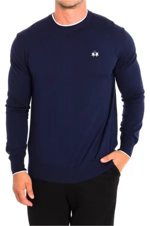 La Martina Sweathshirts & Hoodies, Herre, Blå, S, Bomuld, Rund Hals Langærmet Jersey