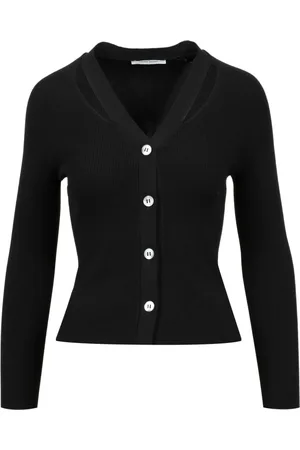 Gran Sasso Strik, Dame, Sort, L, Bomuld, Sort Bomuld V-Hals Sweater