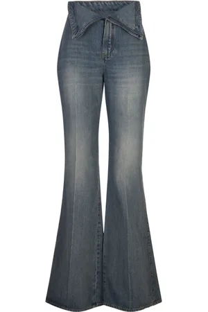 Alexander McQueen Jeans, Dame, Blå, W26, Blå Stone Washed Jeans med Ombukket Taljebånd