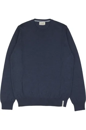 BROOKSFIELD Strik, Herre, Blå, M, Bomuld, Bomuld Langærmet Ribstrik Sweater