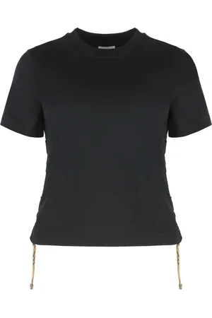 Burberry Top, Dame, Sort, XS, Bomuld, Crew-neck T-shirt med motivdetaljer