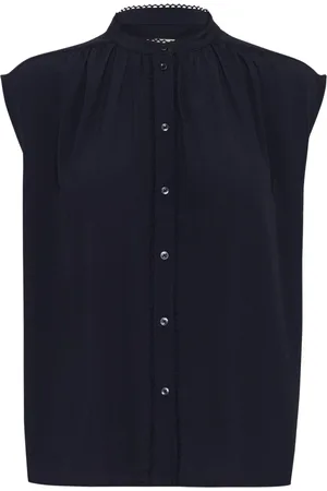 INWEAR Bluser & Skjorter, Dame, Blå, XL, Uld, Marineblå Top med Kinakrave