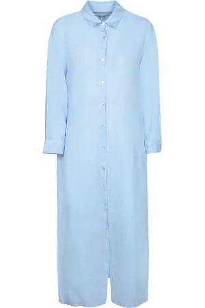 120% Lino Bluser & Skjorter, Dame, Blå, XS, Linned, Blåt Linnedskjortekjole