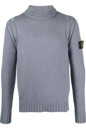 Stone Island Strik, Herre, Grå, 128 CM, Bomuld, Grå Ribbet Højhalset Sweater
