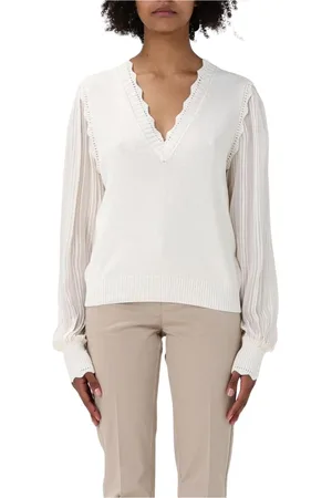 Twin-Set Strik, Dame, Hvid, S, Bomuld, Perle Sheer Sleeves Strik Top
