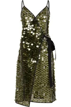 COPERNI Kjole, Dame, Grøn, XS, Polyester, Grøn Sequin Wrap Slip Kjole