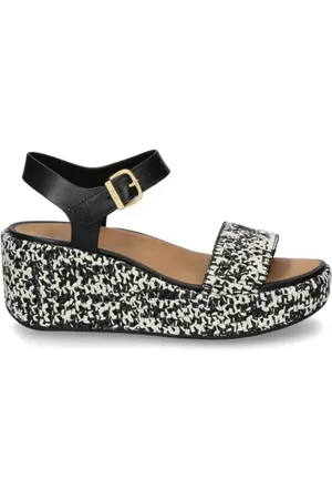 FitFlop Sko, Dame, Flerfarvet, 37 EU, Læder, Sort kile sandal med læder og syntetisk vævet raffia