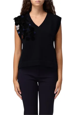 LIVIANA CONTI Strik, Dame, Blå, S, Uld, Blå Paillet Ærmeløs Vest Sweater