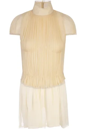 Alexander McQueen Top, Dame, Gul, 2XS, Chiffon, Bleggul Chiffon Plisseret Top