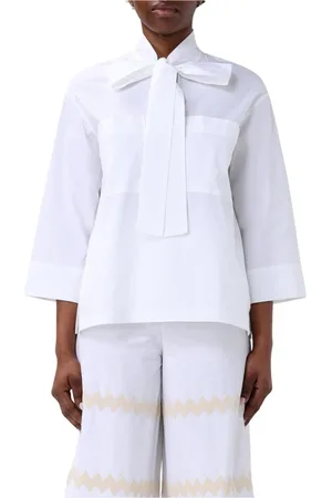 LIVIANA CONTI Bluser & Skjorter, Dame, Hvid, XS, Bomuld, Sort Sløjfe Hals Bluse