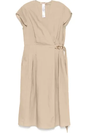 Twin-Set Kjole, Dame, Brun, M, Wrap V-Neck Kjole Sand Beige