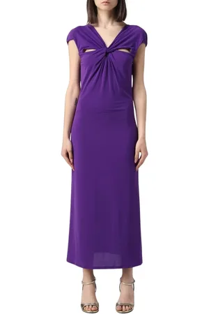 Patrizia Pepe Kjole, Dame, Lilla, S, Uld, Lilla Knotted Midi Kjole