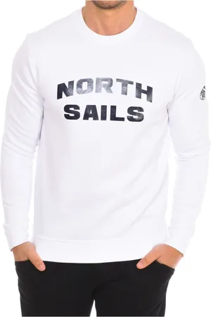 North Sails Sweathshirts & Hoodies, Herre, Hvid, M, Nylon, Ribbet Crew Neck Sweater