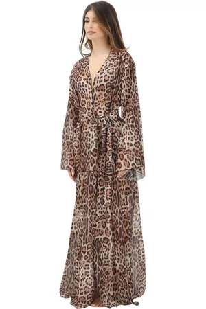 4GIVENESS Kjole, Dame, Brun, S, Uld, Leopard Print Kimono Kjole