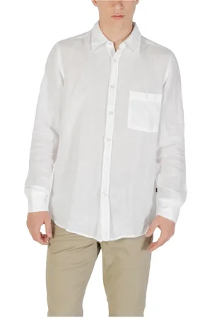 HUGO BOSS Skjorte, Herre, Hvid, M, Linned, Elegant Linned Langærmet Skjorte Mænd