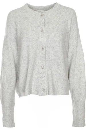American Vintage Strik, Dame, Grå, M, Uld, Fluffy Cardigan med Rund Halsudskæring