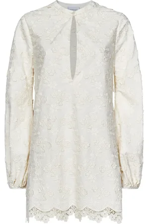 Giambattista Valli Kjole, Dame, Hvid, XS, Bomuld, Hvid Blomstret Broderet Blonder Trim Top