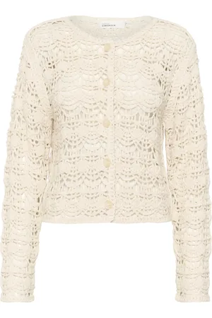 Karen by Simonsen Strik, Dame, Hvid, S, Bomuld, Hæklet Cardigan med Knaplukning
