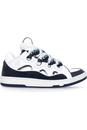 Lanvin Sko, Herre, Flerfarvet, 42 EU, Læder, Hvide Lædersneakers med Fiskebensmønster