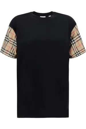 Burberry Top, Dame, Sort, XS, Bomuld, Tjekmønster Bomuld Rund Hals T-Shirt