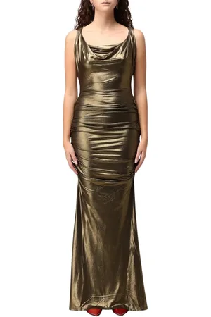 Vivienne Westwood Kjole, Dame, Grøn, L, Uld, Guld Metallic Maxi Kjole