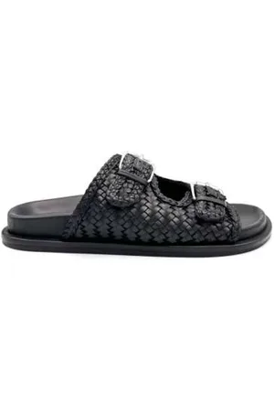 Elena Iachi Sko, Dame, Sort, 37 EU, Læder, Fletlæder flad sandal sort