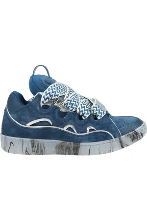 Lanvin Sko, Herre, Blå, 44 EU, Læder, Læder Curb Sneakers med reflekterende detaljer