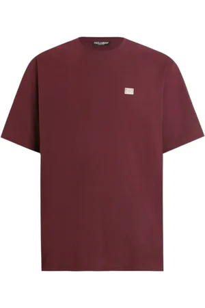 Dolce & Gabbana Top, Herre, Rød, L, Bomuld, Rød Logo-Plaque Crew Neck T-Shirt