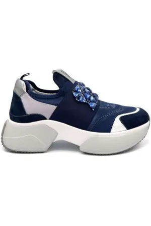 Jeannot Sko, Dame, Blå, 35 EU, Satin, Blå Satin Sneaker med Rhinestones
