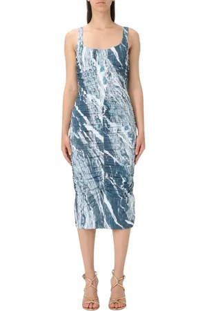 Roberto Cavalli Kjole, Dame, Blå, M, Blå Marmor Print Midi Kjole