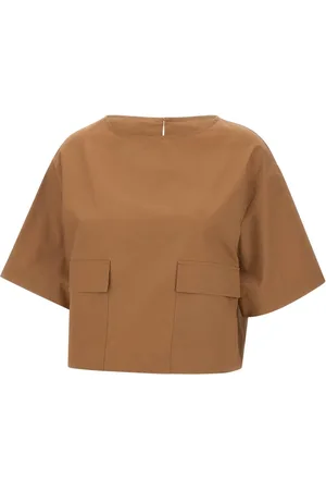 Kaos Top, Dame, Brun, L, Uld, Brun Poplin Bluse med Raglan Skuldre