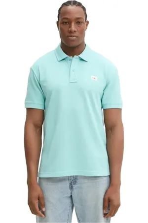 Calvin Klein Top, Herre, Blå, 2XL, Bomuld, Blå Polo Skjorte med Patch Logo