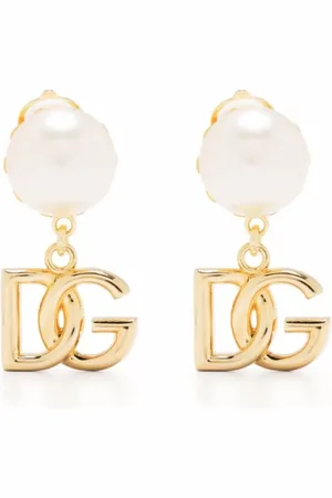 Dolce & Gabbana Tilbehør, Dame, Hvid, ONE SIZE, Uld, Perle Logo Charm Øreringe