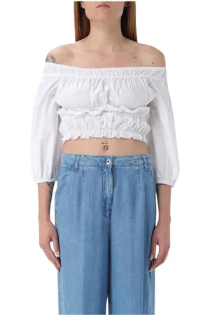 Patrizia Pepe Bluser & Skjorter, Dame, Hvid, M, Uld, Ruffle Off-the-Shoulder Top