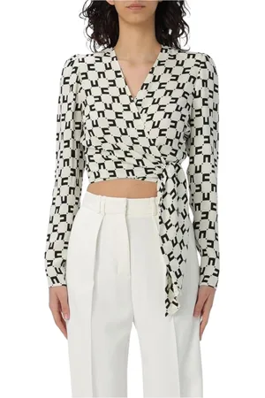 Elisabetta Franchi Bluser & Skjorter, Dame, Sort, S, Geometrisk Print Wrap Bluse
