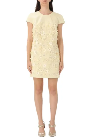 Elisabetta Franchi Kjole, Dame, Gul, L, Tweed, Citron Blomstret Mini Kjole