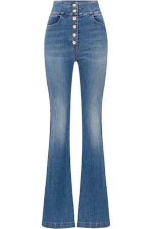 Elisabetta Franchi Jeans, Dame, Blå, W30, Bomuld, Højtaljede Flare Bomuldsjeans