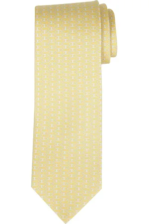 Salvatore Ferragamo Tilbehør, Herre, Gul, ONE SIZE, Silketwill slips med Gancini-print