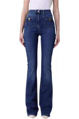 Elisabetta Franchi Jeans, Dame, Blå, W29, Bomuld, Flared High-Waisted Jeans